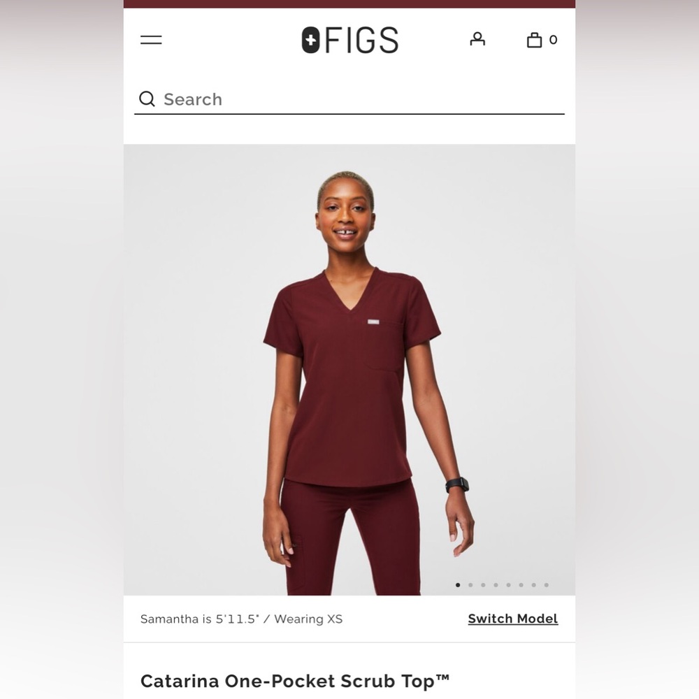 FIGS Catarina One Pocket Scrub Top- Burgundy